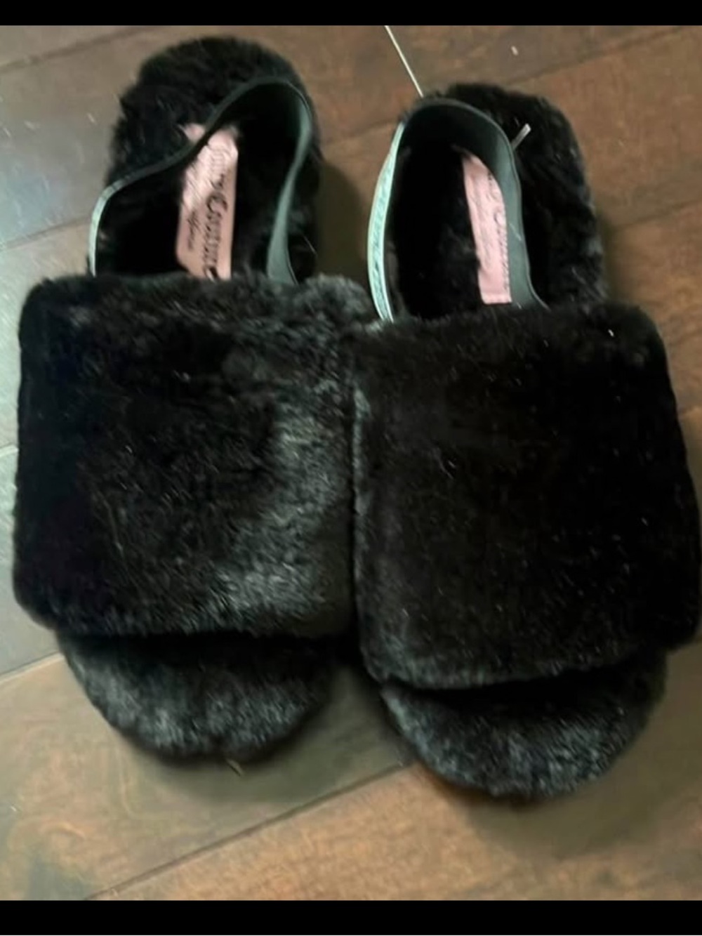 Juicy Couture Black Fuzzy Slide Sandals slippers